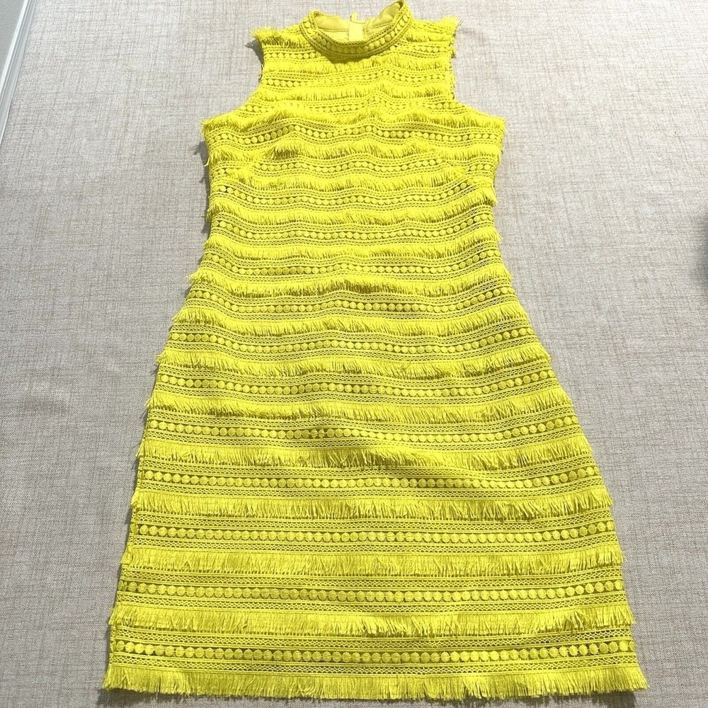 J.Crew Womens Sheath Dress in Fringy Lace Bright Citron Yellow G1532 Sz 000 NWT